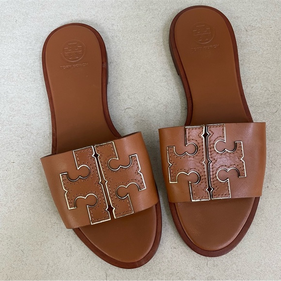Tory Burch Ines Slide Women's Sandal - Tan/Spark Gold Size 6.5M - Picture 1 of 9